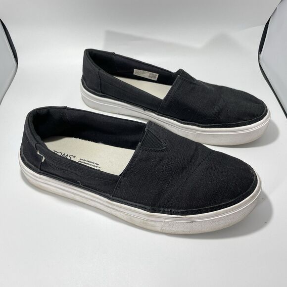 TOMS Parker Womens Platform Slip On Sneaker Flat Sz 7.5 Black - Picture 2 of 8
